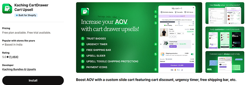 kaching cartdrawer cart upsell shopify app