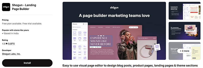 Shogun Landing Page Builder Shopify app